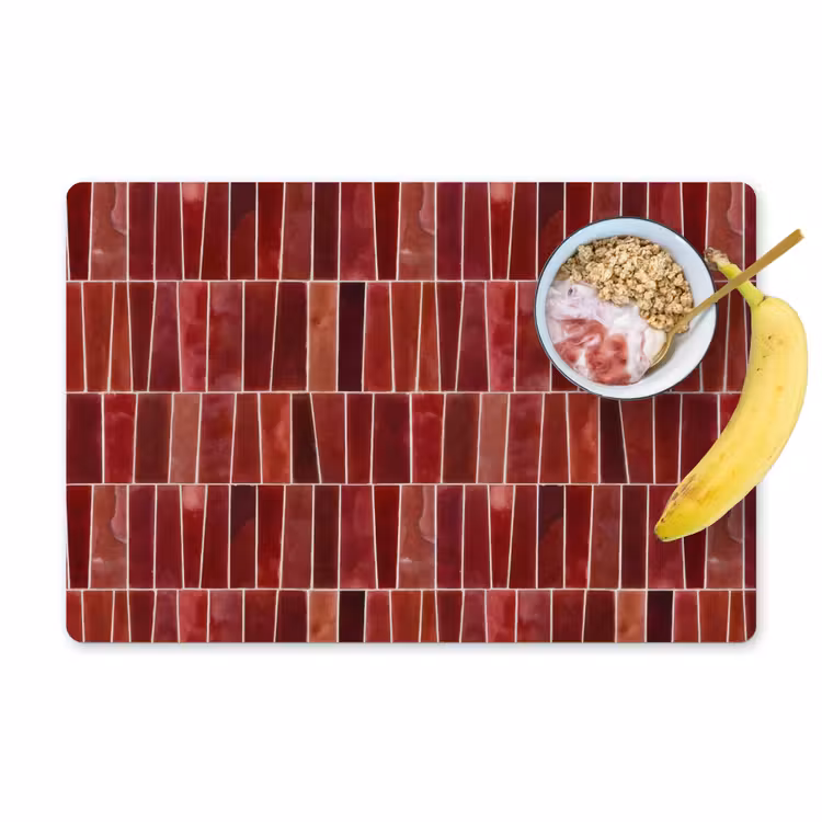 Placemat - 6 stuks - Tegels - Modern - Structuur - Dieprood — 1