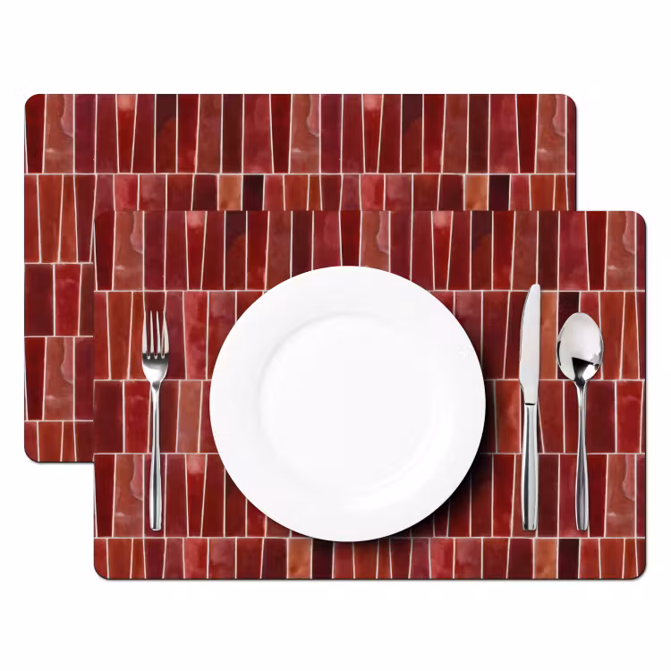 Placemat - 6 stuks - Tegels - Modern - Structuur - Dieprood — 2