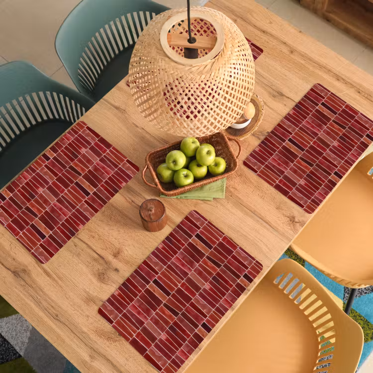 Placemat - 6 stuks - Tegels - Modern - Structuur - Dieprood — 6