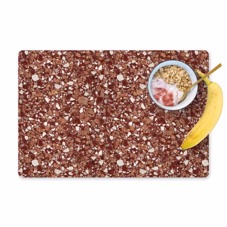 Placemat - 6 stuks - Terrazzo - Patroon - Steentextuur - Roodbruin — 1