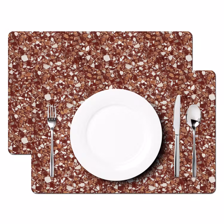 Placemat - 6 stuks - Terrazzo - Patroon - Steentextuur - Roodbruin — 2