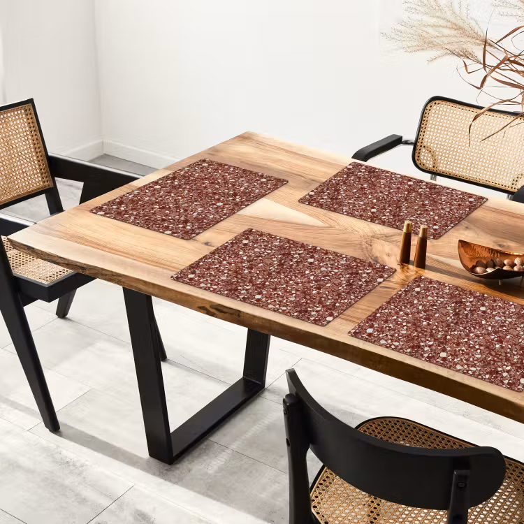 Placemat - 6 stuks - Terrazzo - Patroon - Steentextuur - Roodbruin — 5