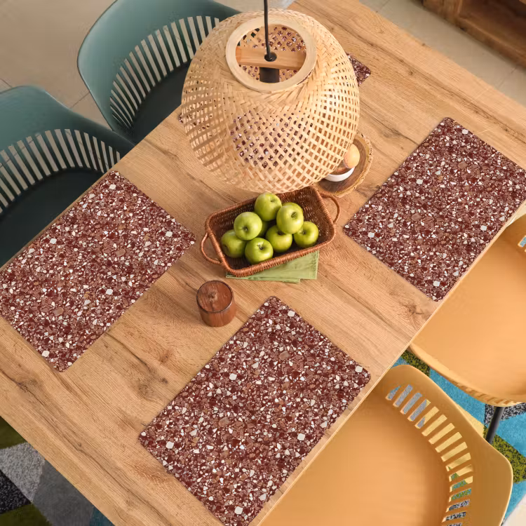 Placemat - 6 stuks - Terrazzo - Patroon - Steentextuur - Roodbruin — 6