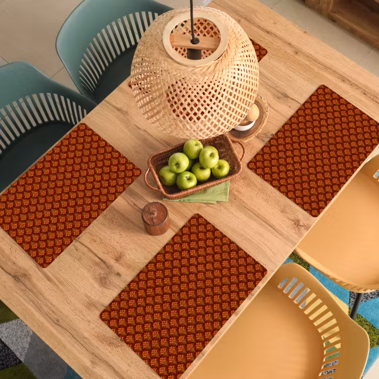 Placemat - 6 stuks - Waaiers - Art Deco - Botanisch - Roestbruin - Oranje — 6