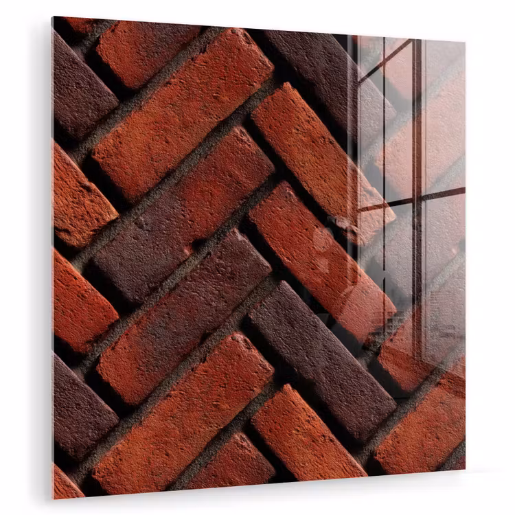 Glas schilderij - Bakstenen - Visgraat - Structuur - Roodbruin — 1