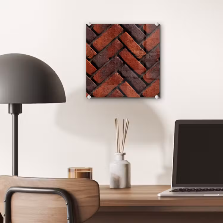 Glas schilderij - Bakstenen - Visgraat - Structuur - Roodbruin — 7