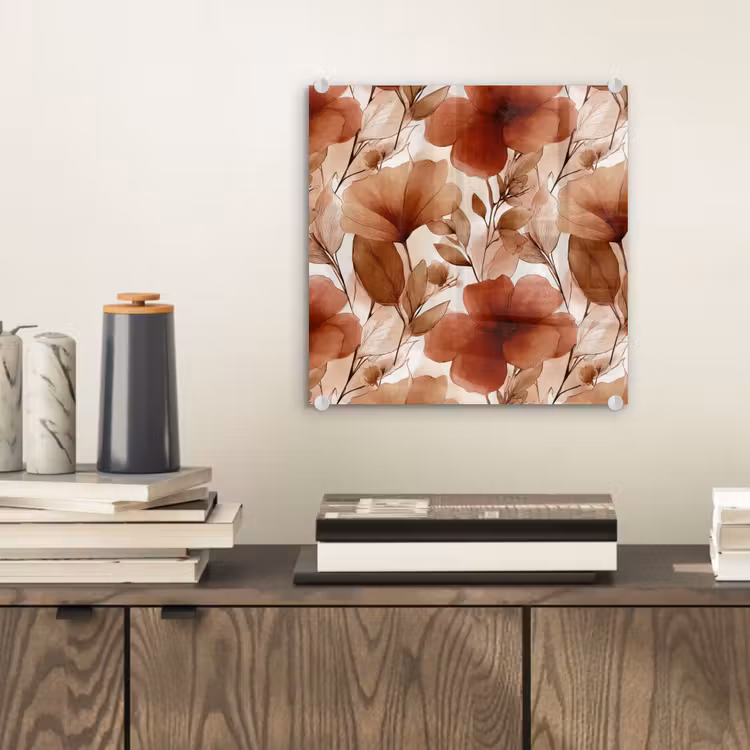 Glas schilderij - Bloemen - Aquarel - Botanisch - Terracotta — 2