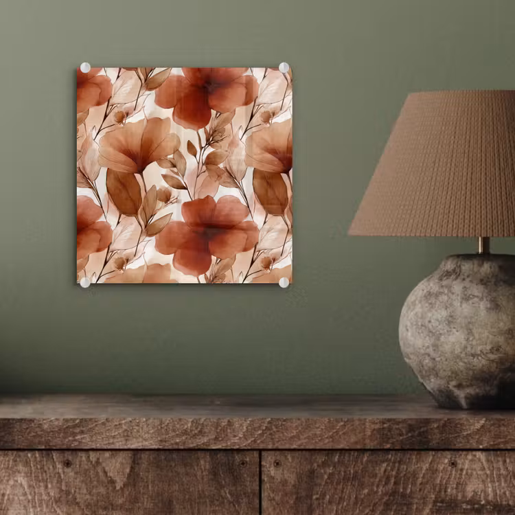 Glas schilderij - Bloemen - Aquarel - Botanisch - Terracotta — 4