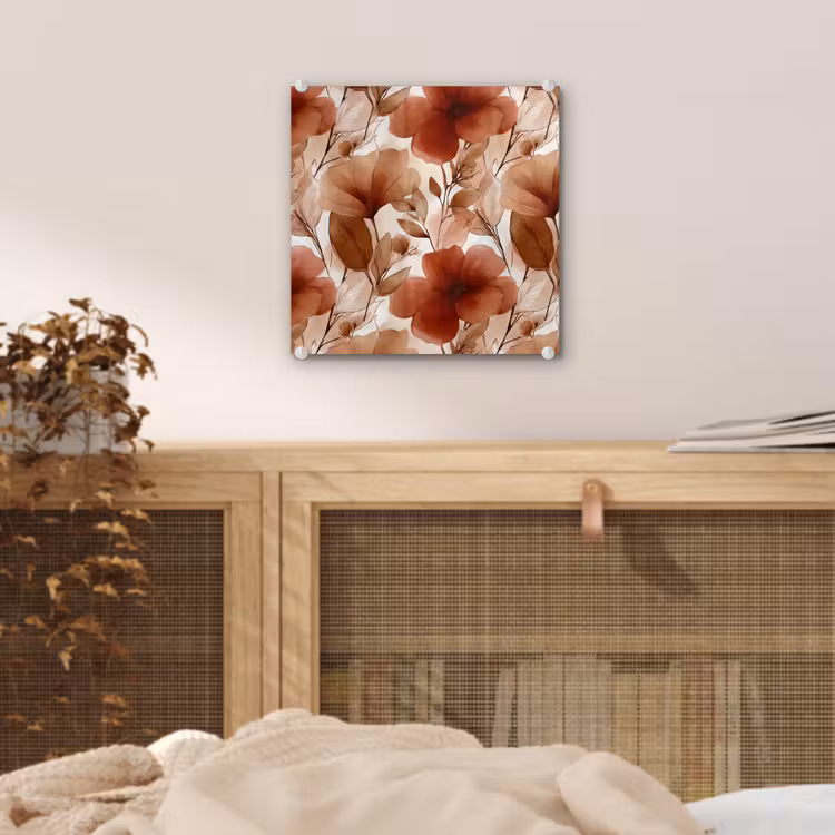 Glas schilderij - Bloemen - Aquarel - Botanisch - Terracotta — 5
