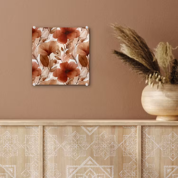 Glas schilderij - Bloemen - Aquarel - Botanisch - Terracotta — 6