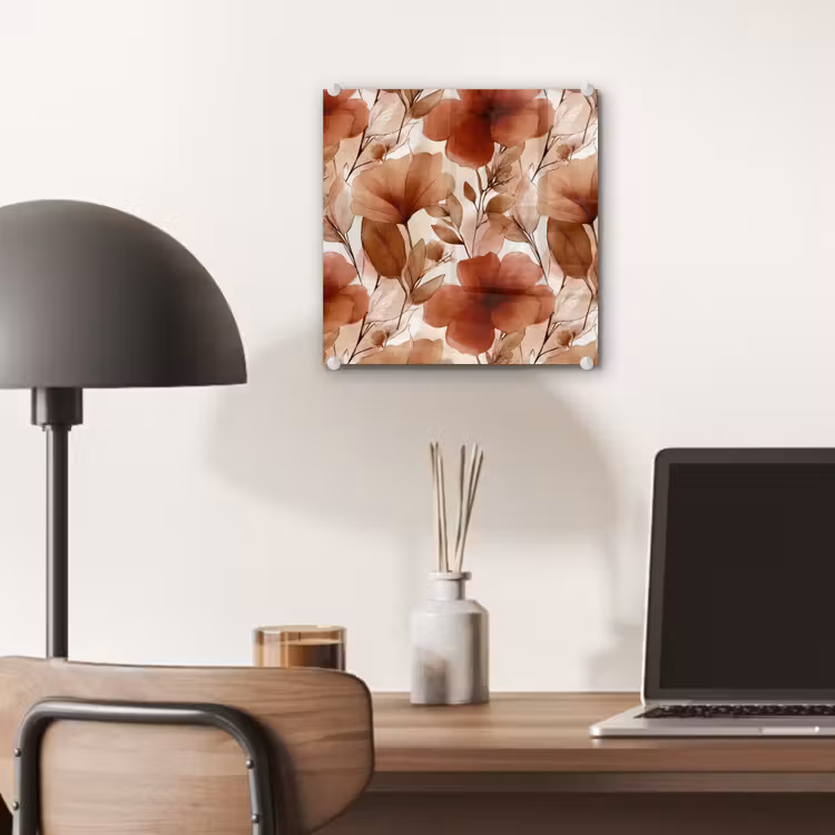Glas schilderij - Bloemen - Aquarel - Botanisch - Terracotta — 7