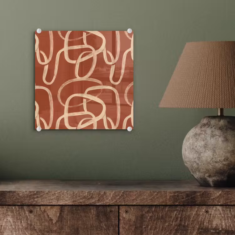 Glas schilderij - Lijnen - Abstract - Organisch - Terracotta - Crème — 4