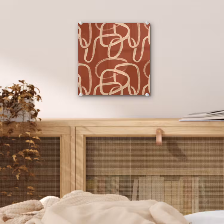 Glas schilderij - Lijnen - Abstract - Organisch - Terracotta - Crème — 5