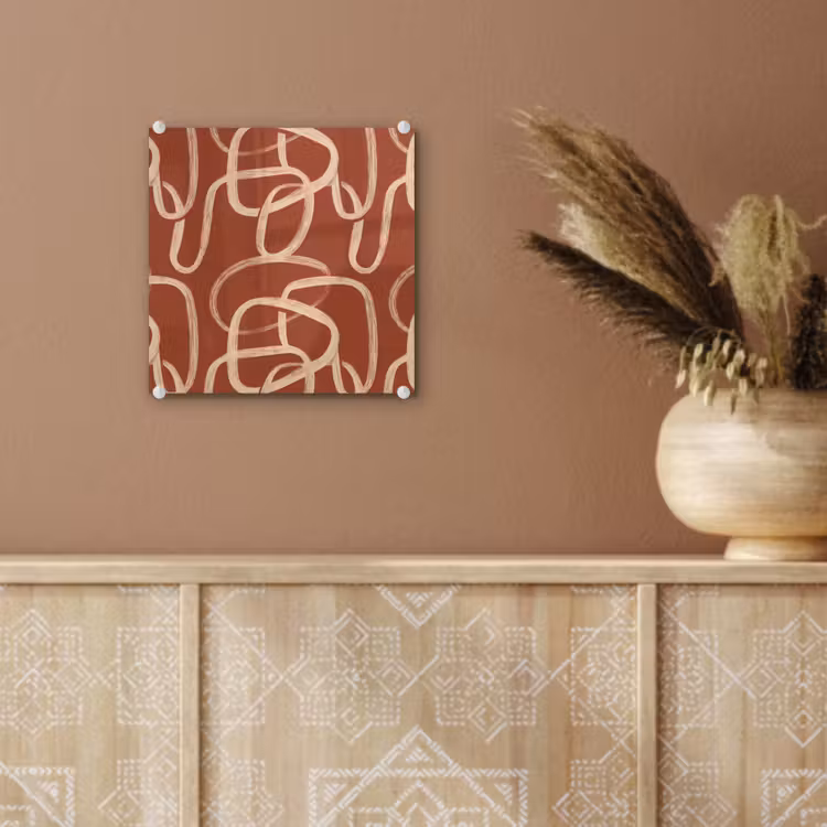 Glas schilderij - Lijnen - Abstract - Organisch - Terracotta - Crème — 6