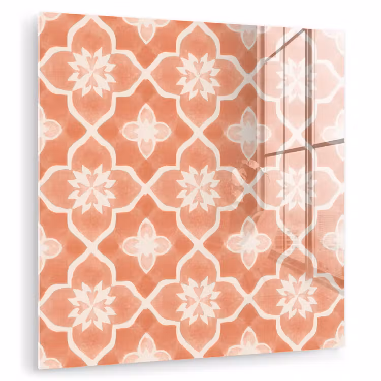 Glas schilderij - Tegelpatroon - Arabesk - Vintage - Terracotta — 1