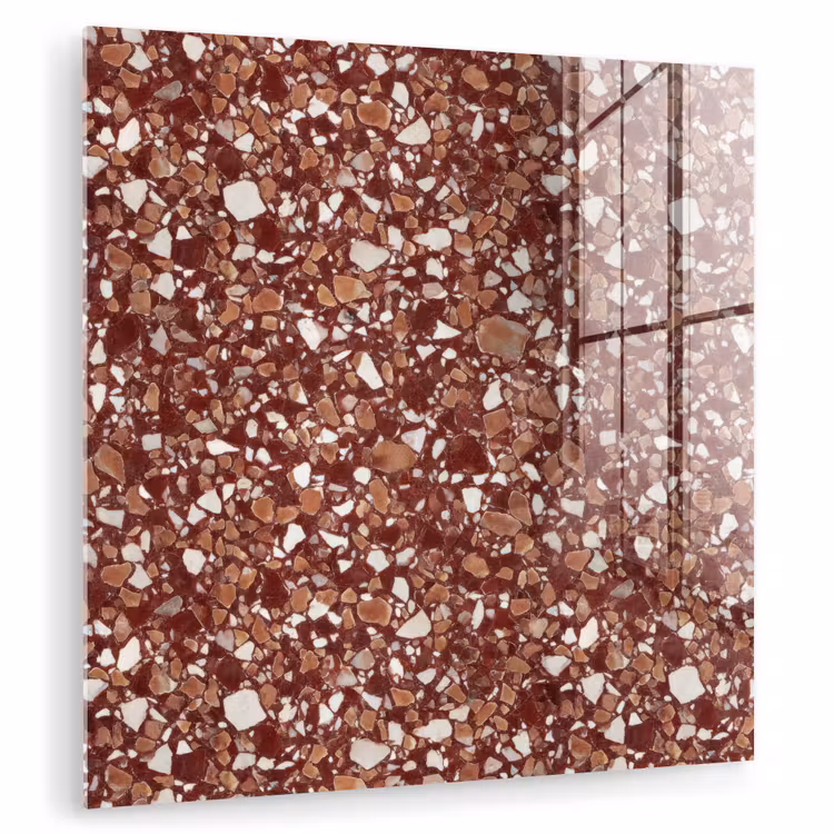 Glas schilderij - Terrazzo - Patroon - Steentextuur - Roodbruin — 1