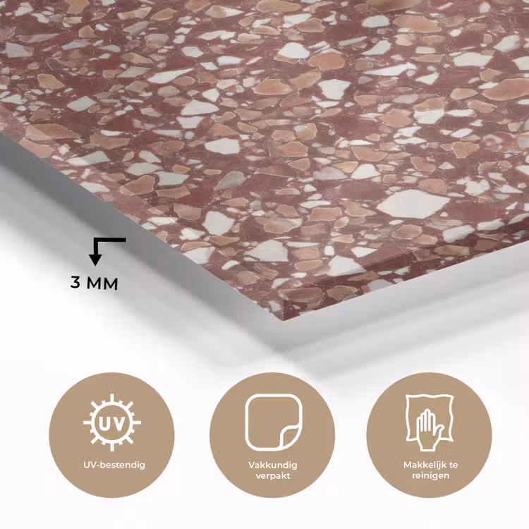 Glas schilderij - Terrazzo - Patroon - Steentextuur - Roodbruin — 3