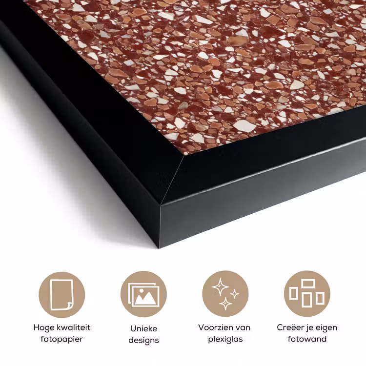 Poster met lijst - Terrazzo - Patroon - Steentextuur - Roodbruin — 6