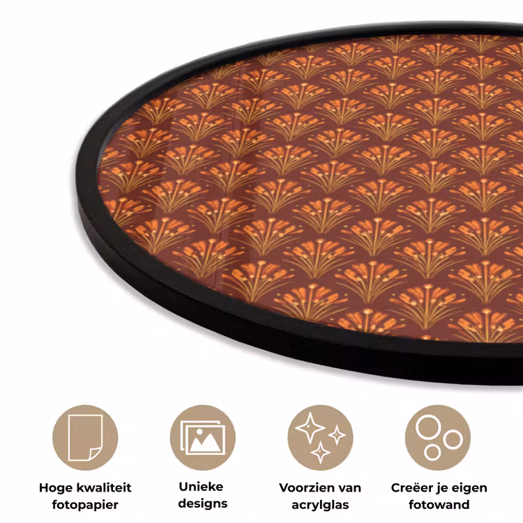 Ronde fotolijst - Waaiers - Art Deco - Botanisch - Roestbruin - Oranje — 2
