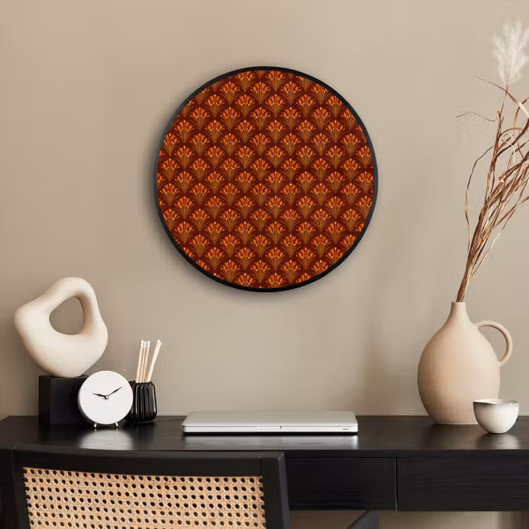 Ronde fotolijst - Waaiers - Art Deco - Botanisch - Roestbruin - Oranje — 3