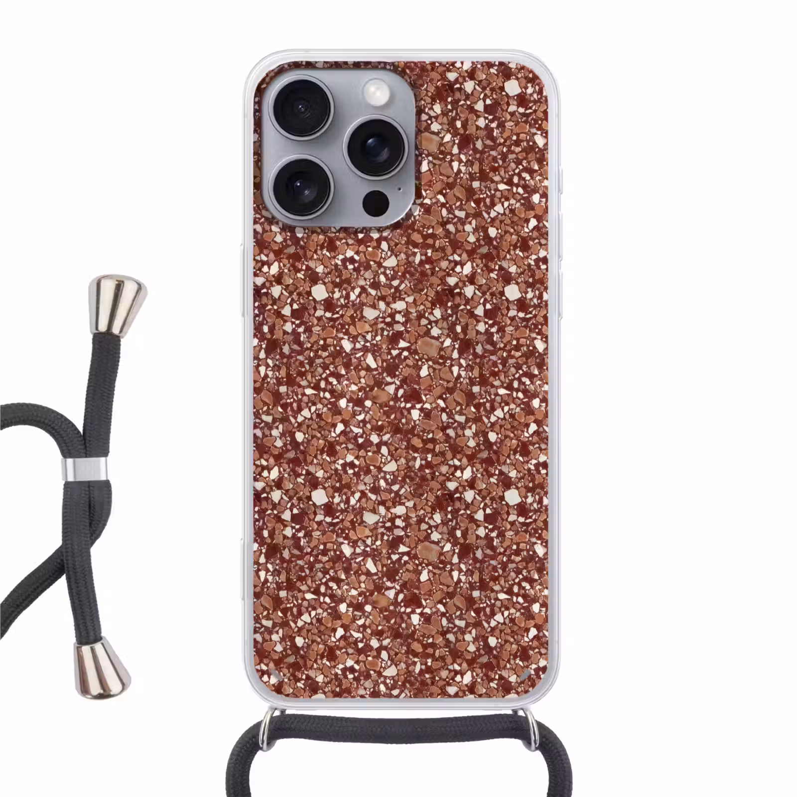 Telefoonhoesje met koord - Terrazzo - Patroon - Steentextuur - Roodbruin — 1
