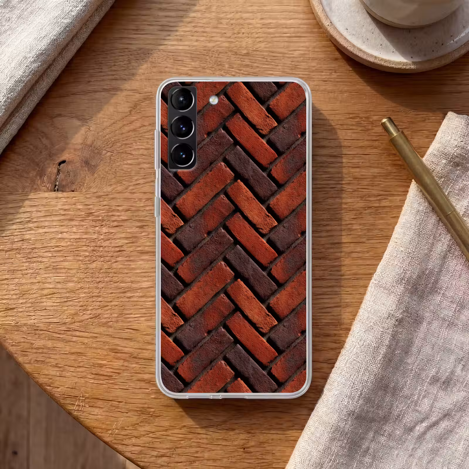 Telefoonhoesje Softcase - Bakstenen - Visgraat - Structuur - Roodbruin — 1