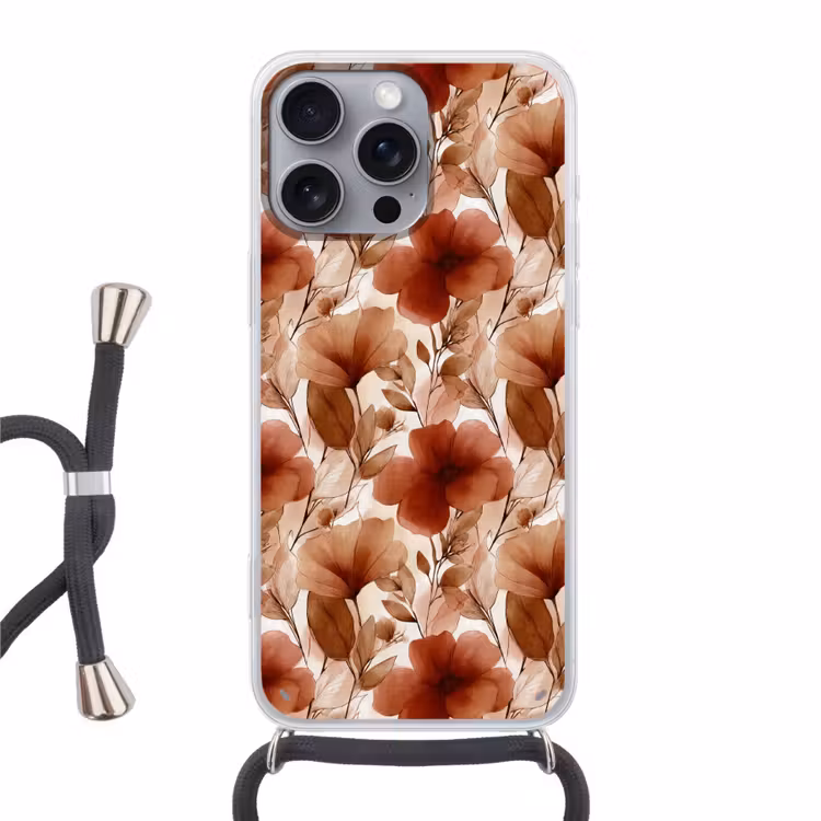 Telefoonhoesje met koord - Bloemen - Aquarel - Botanisch - Terracotta — 1