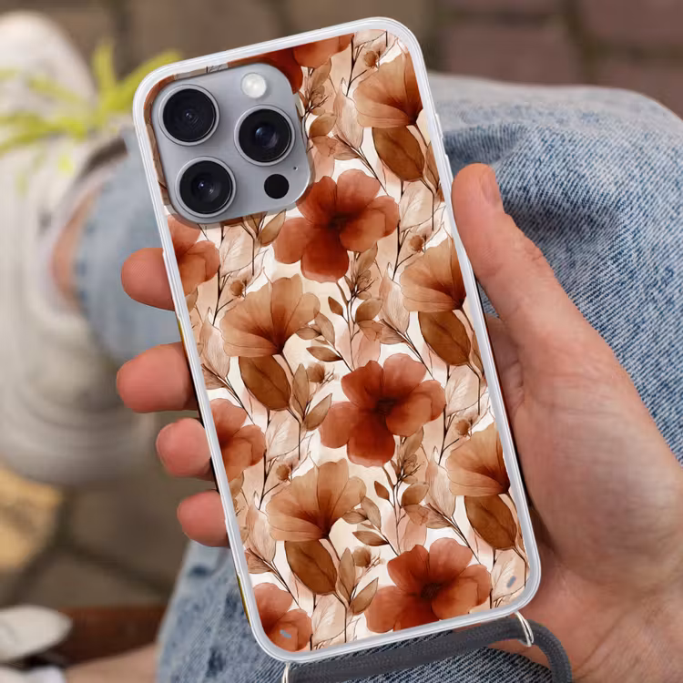 Telefoonhoesje met koord - Bloemen - Aquarel - Botanisch - Terracotta — 2