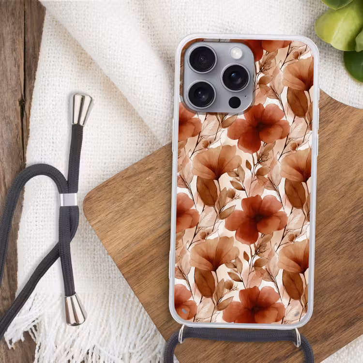 Telefoonhoesje met koord - Bloemen - Aquarel - Botanisch - Terracotta — 3
