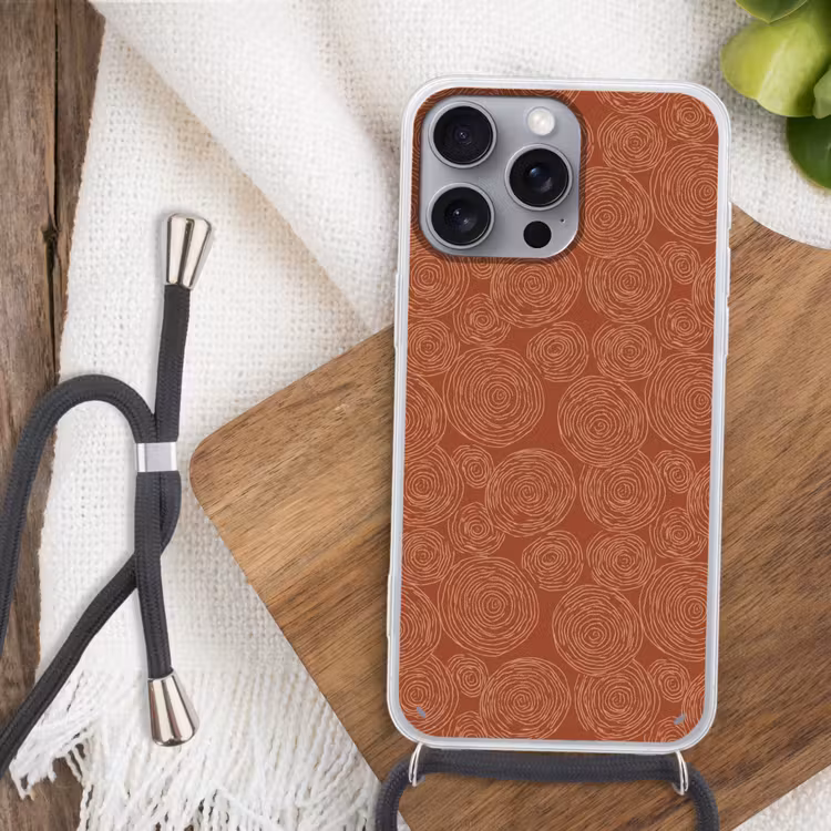 Telefoonhoesje met koord - Cirkels - Abstract - Artistiek - Terracotta — 3