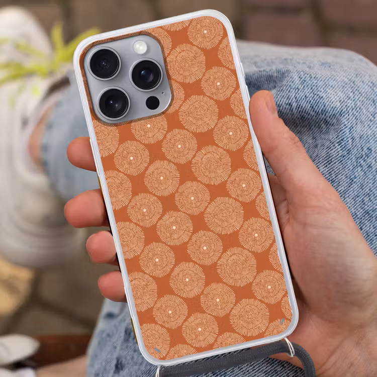 Telefoonhoesje met koord - Cirkels - Grafisch - Patroon - Terracotta — 2