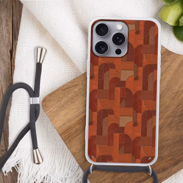 Telefoonhoesje met koord - Geometrisch - Abstract - Textuur - Bruin — 3