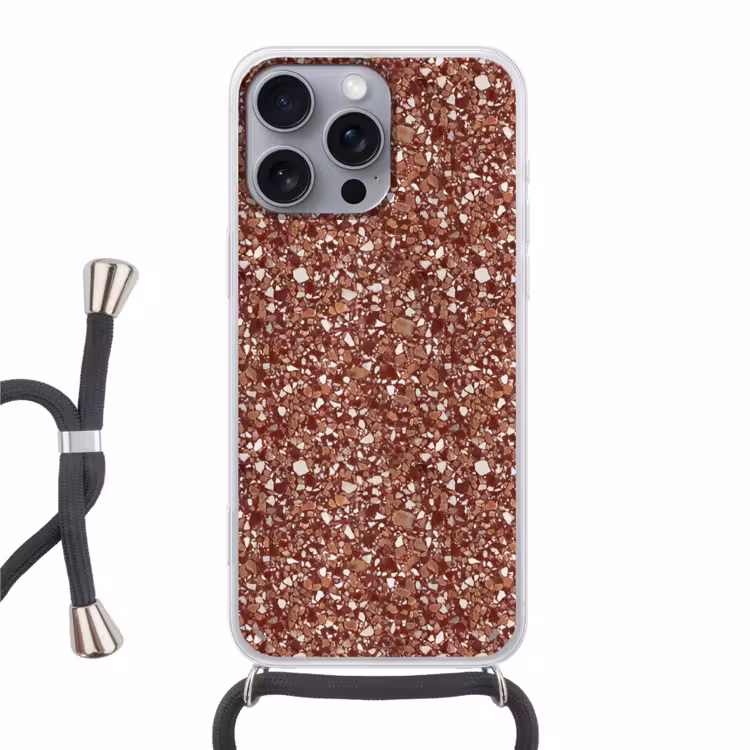 Telefoonhoesje met koord - Terrazzo - Patroon - Steentextuur - Roodbruin — 1