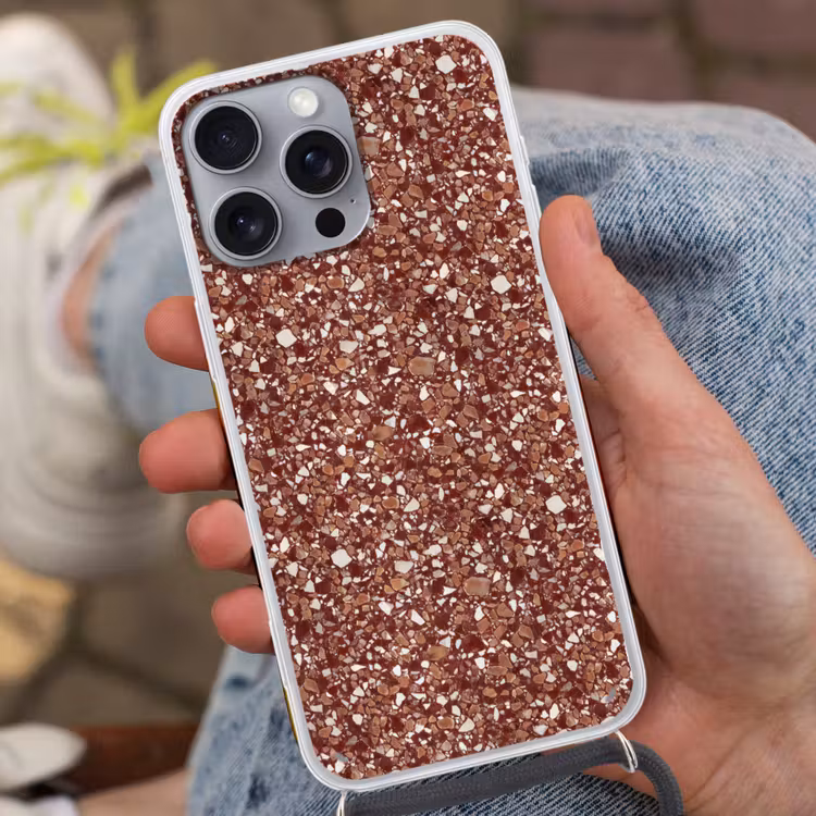 Telefoonhoesje met koord - Terrazzo - Patroon - Steentextuur - Roodbruin — 2