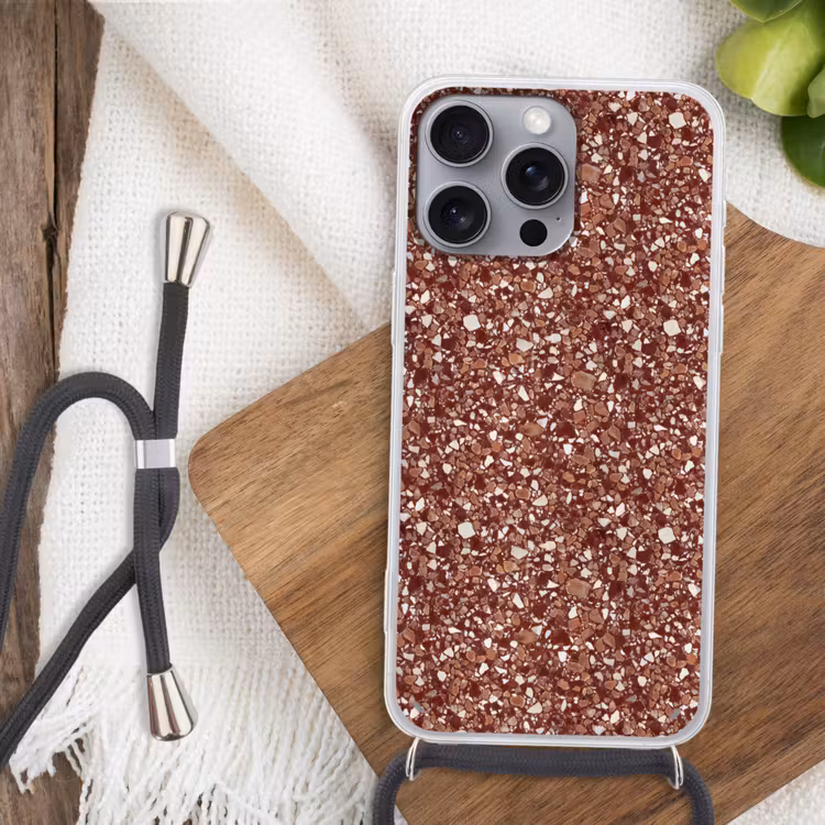 Telefoonhoesje met koord - Terrazzo - Patroon - Steentextuur - Roodbruin — 3