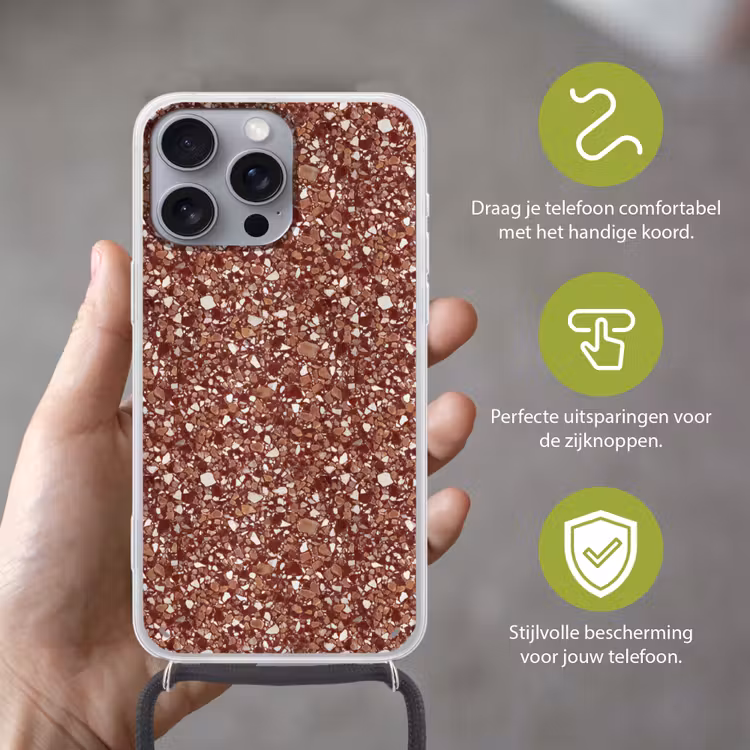 Telefoonhoesje met koord - Terrazzo - Patroon - Steentextuur - Roodbruin — 4