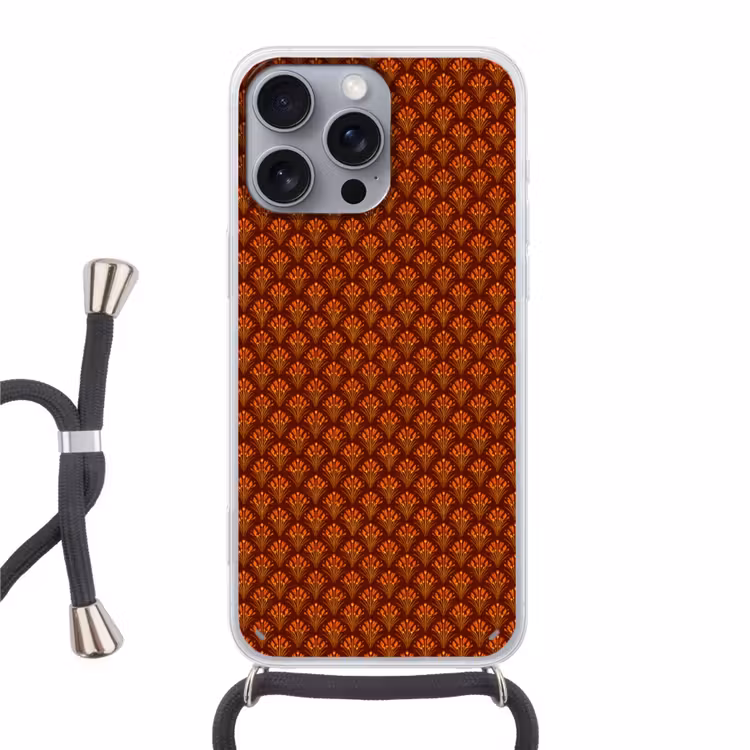 Telefoonhoesje met koord - Waaiers - Art Deco - Botanisch - Roestbruin - Oranje — 1