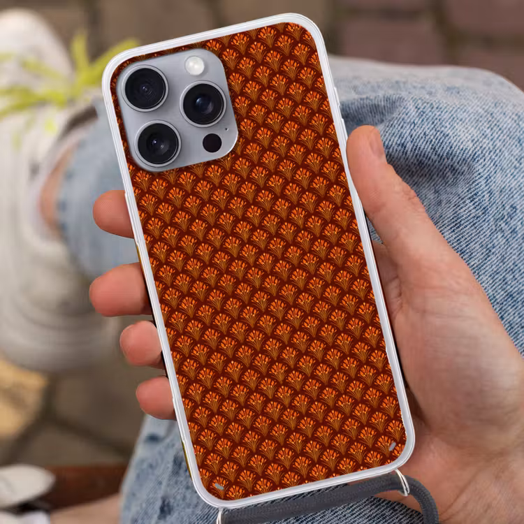 Telefoonhoesje met koord - Waaiers - Art Deco - Botanisch - Roestbruin - Oranje — 2