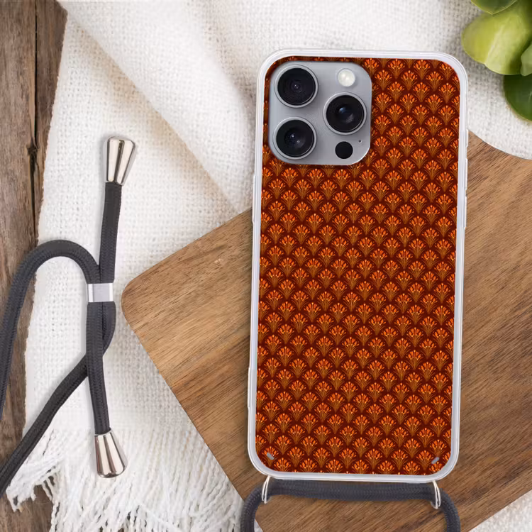 Telefoonhoesje met koord - Waaiers - Art Deco - Botanisch - Roestbruin - Oranje — 3
