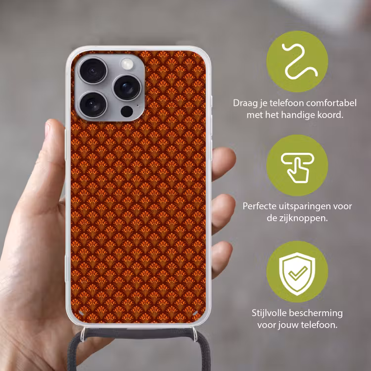 Telefoonhoesje met koord - Waaiers - Art Deco - Botanisch - Roestbruin - Oranje — 4