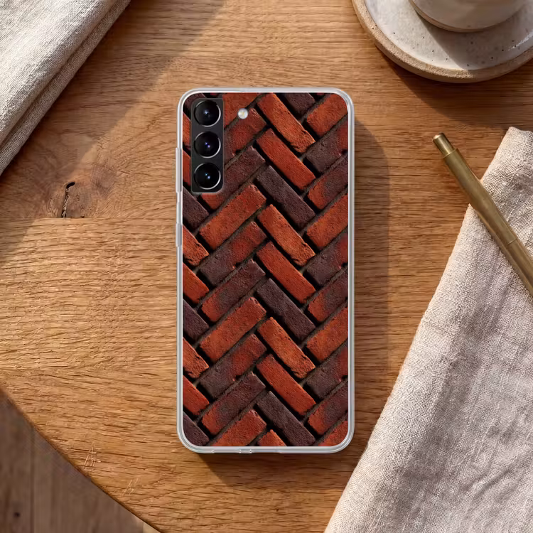 Telefoonhoesje Softcase - Bakstenen - Visgraat - Structuur - Roodbruin — 1