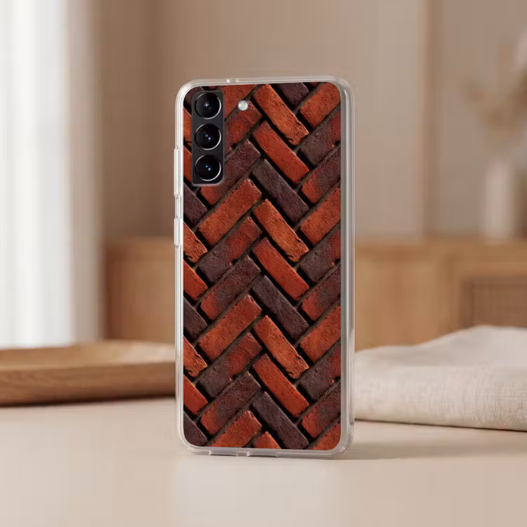 Telefoonhoesje Softcase - Bakstenen - Visgraat - Structuur - Roodbruin — 2