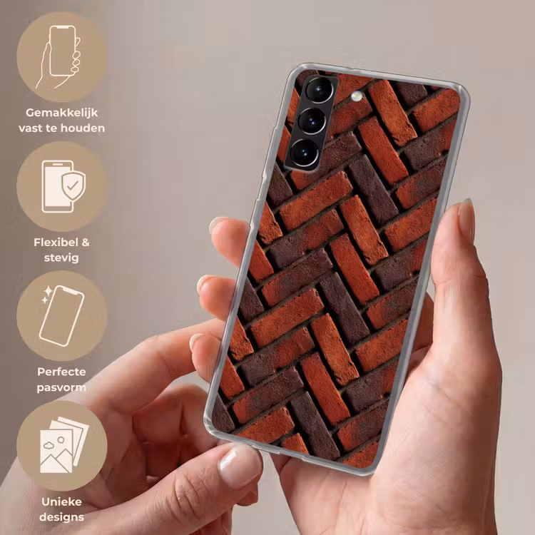 Telefoonhoesje Softcase - Bakstenen - Visgraat - Structuur - Roodbruin — 3