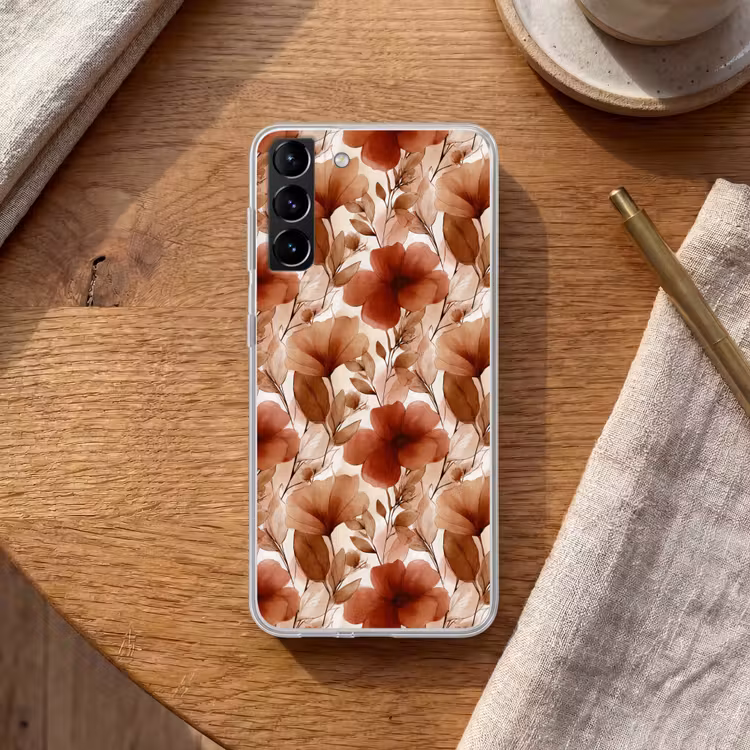 Telefoonhoesje Softcase - Bloemen - Aquarel - Botanisch - Terracotta — 1