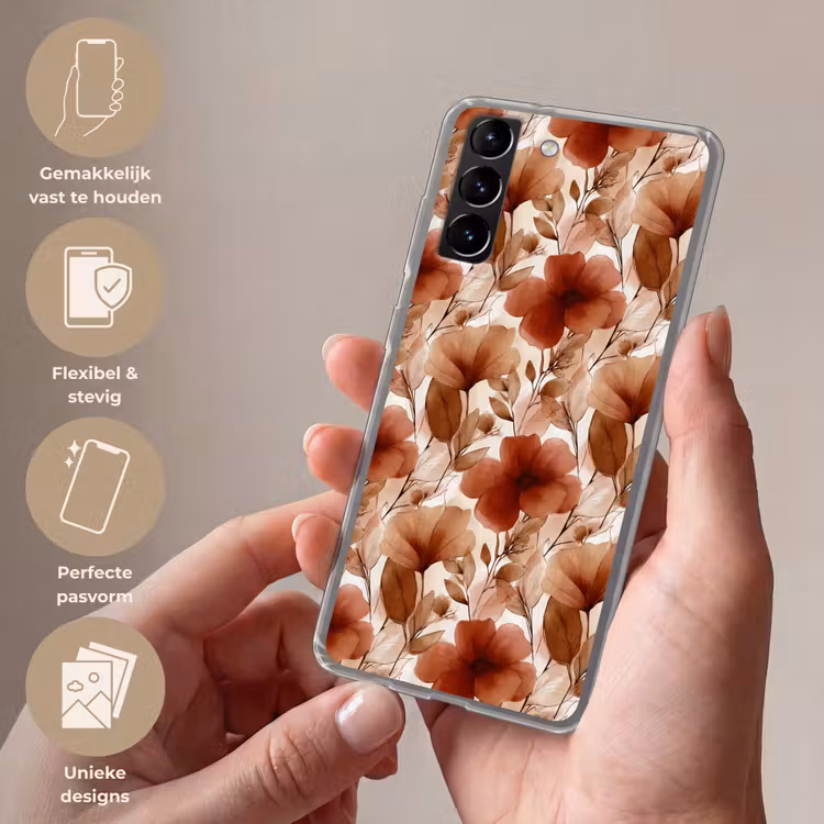 Telefoonhoesje Softcase - Bloemen - Aquarel - Botanisch - Terracotta — 3