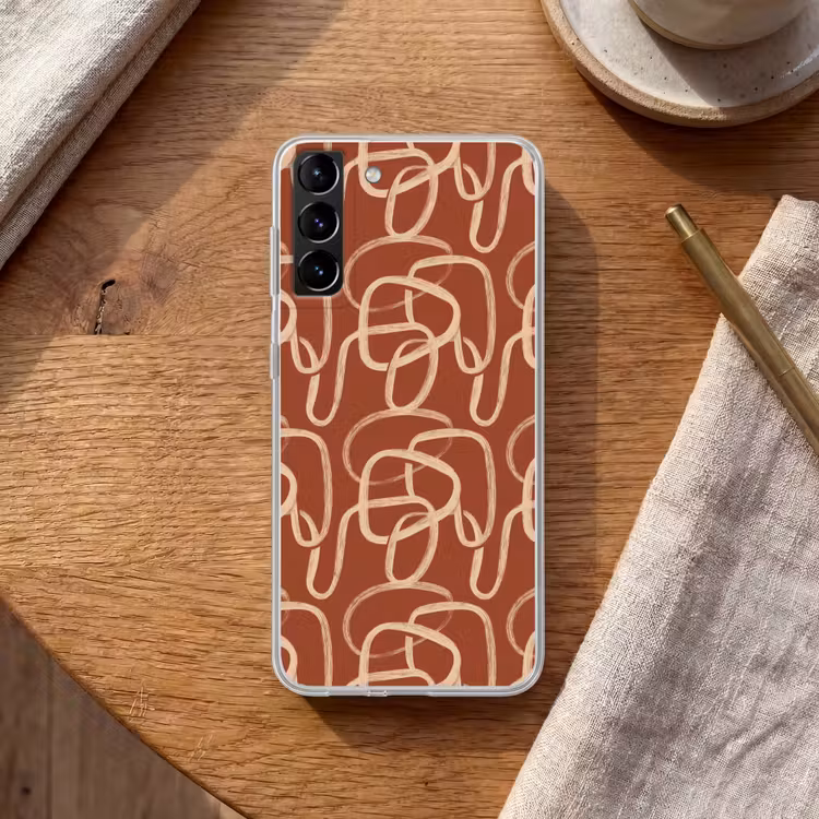 Telefoonhoesje Softcase - Lijnen - Abstract - Organisch - Terracotta - Crème — 1