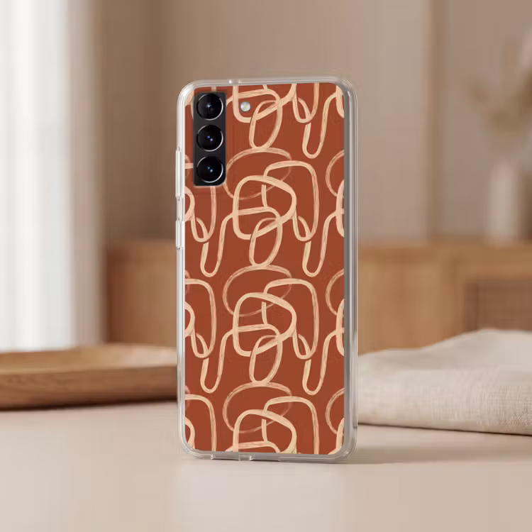 Telefoonhoesje Softcase - Lijnen - Abstract - Organisch - Terracotta - Crème — 2