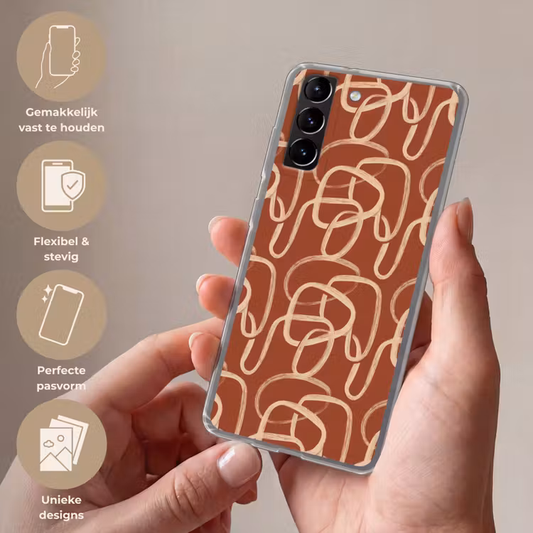Telefoonhoesje Softcase - Lijnen - Abstract - Organisch - Terracotta - Crème — 3