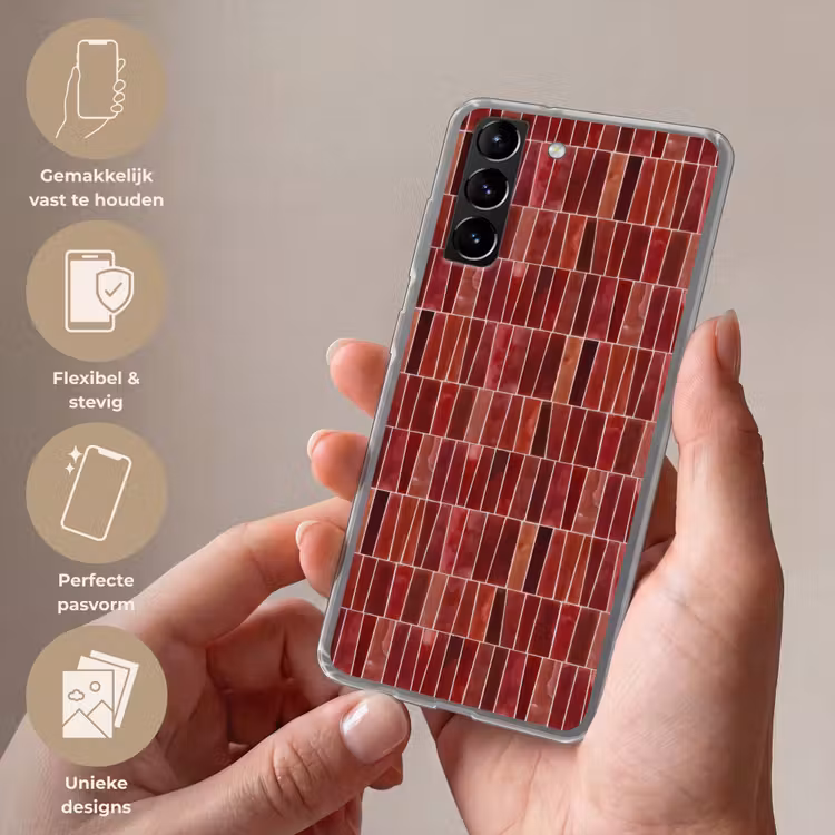 Telefoonhoesje Softcase - Tegels - Modern - Structuur - Dieprood — 3