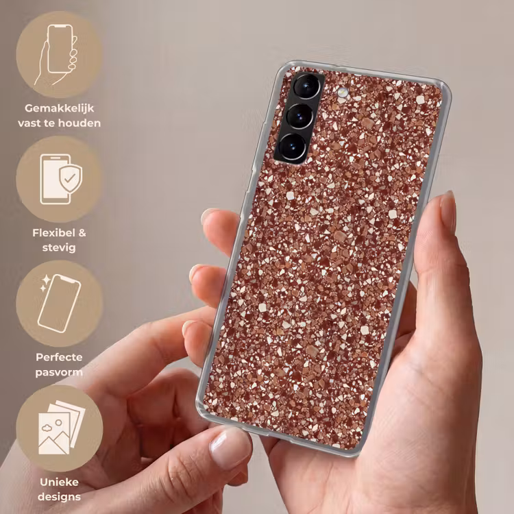 Telefoonhoesje Softcase - Terrazzo - Patroon - Steentextuur - Roodbruin — 3
